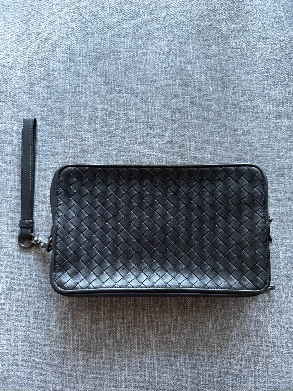 BOTTEGA VENETA Woven Leather Wristlet Clutch - Black